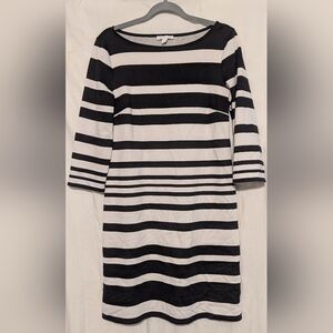 New York & Company Black and White Striped Long Sleeve Dress